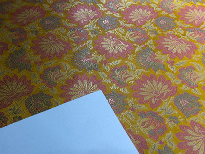 Silk Brocade fabric mango with pink and gold floral   jacquard  BRO1019[4]