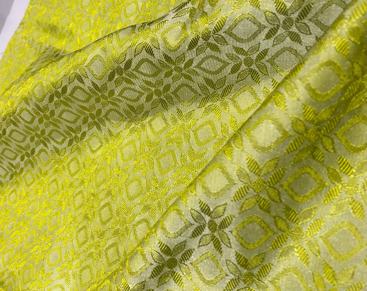 Silk Brocade fabric 44" self geometric  jacquard available in 4 colors pink ,olive , white ivory and lilac BRO1051