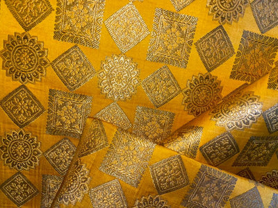 Silk Brocade fabric Geometric design 44" wide BRO702[5] available in 2 colors red and mango yellow]