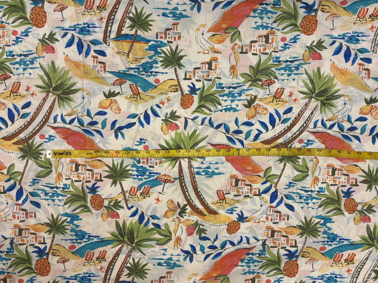100% Cotton Poplin ivory with palm tree print 53" wide [18434]