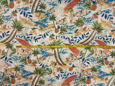 100% Cotton Poplin ivory with palm tree print 53" wide [18434]