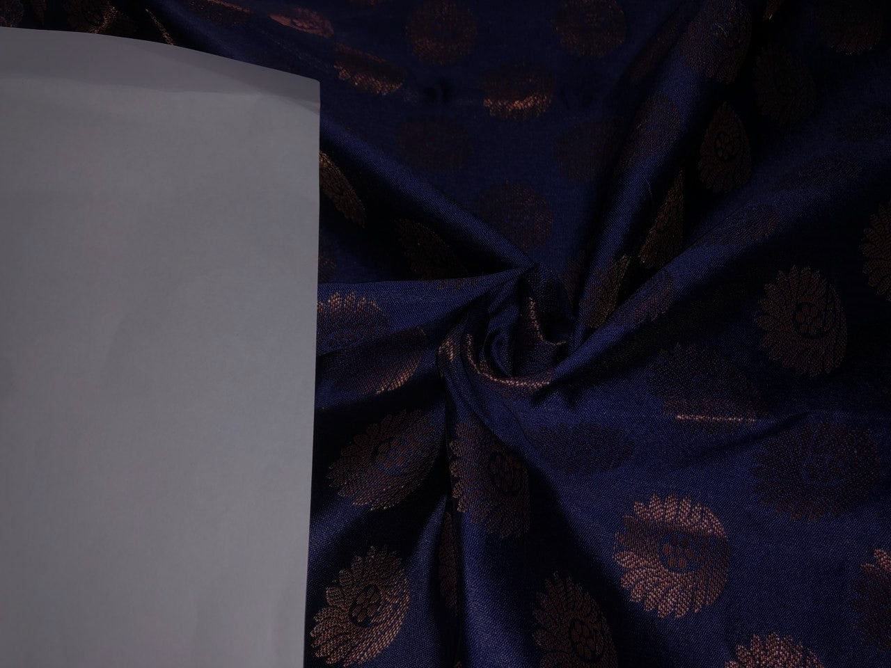 Silk Brocade fabric with Metallic gold motif Jacquard  44" wide NAVY BRO822A[4]