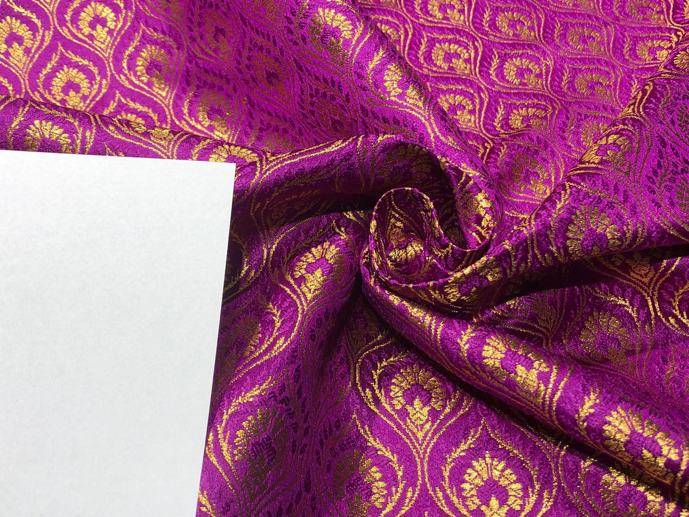 Silk Brocade fabric with metallic gold  jacquard available in 3 colors purple, green and candy pink BRO1025