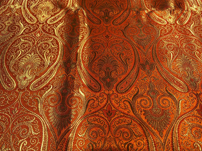 Silk Brocade fabric 44" paisley metallic gold  jacquard available in 2 colors bright orange and turquoise blue  BRO1049