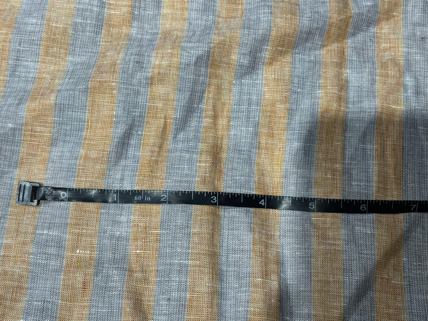 Linen 70's lea  pure linen fabric 58 inch wide mustard and grey stripes [17772]