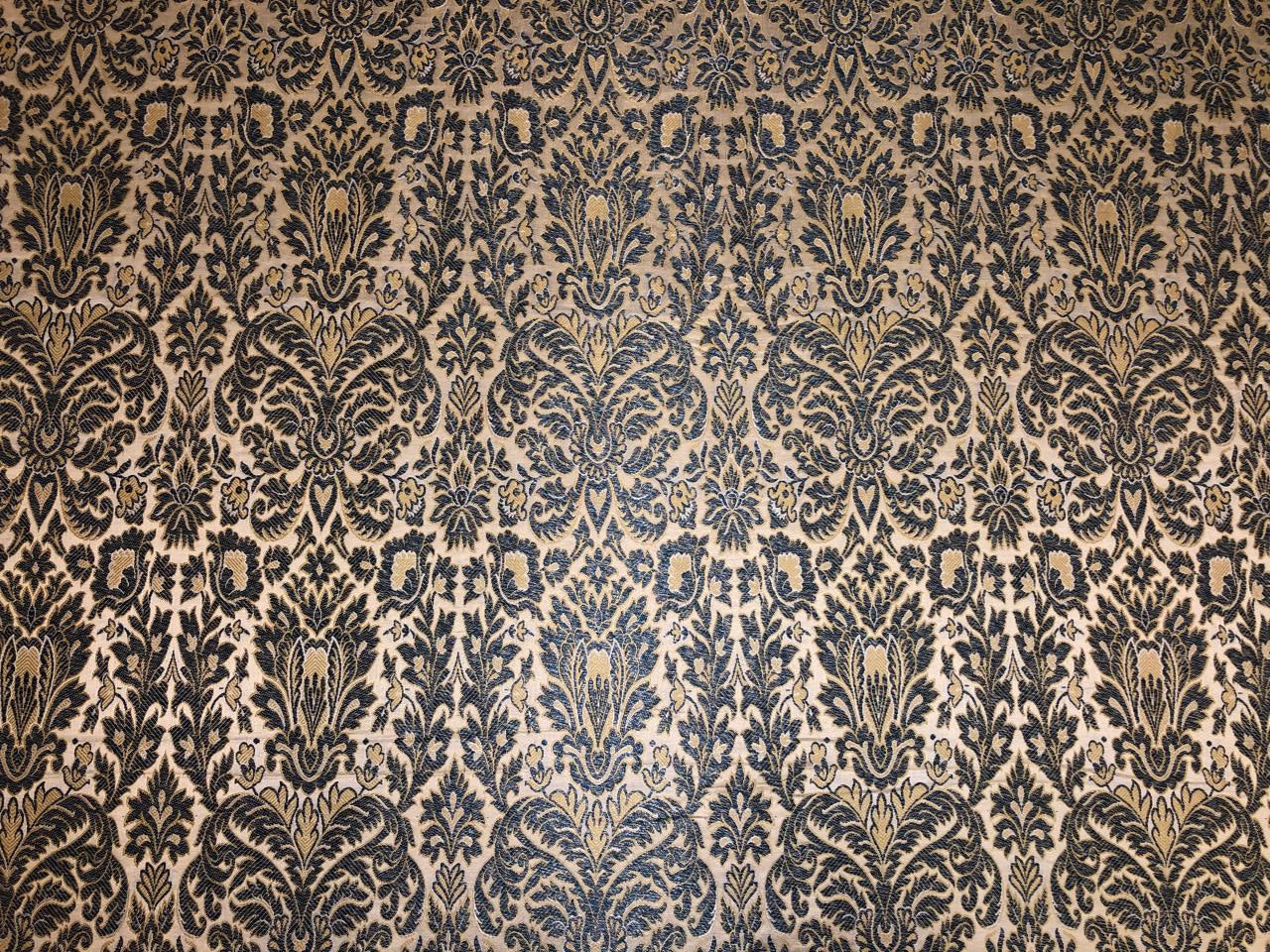 Silk Brocade fabric ivory with teal   floral  jacquard BRO1005[3]