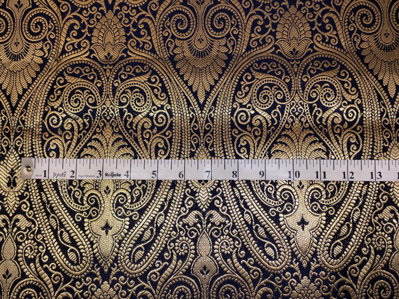 Silk Brocade fabric beautiful paisley  jacquard available in navy and green BRO1073[1/2]]