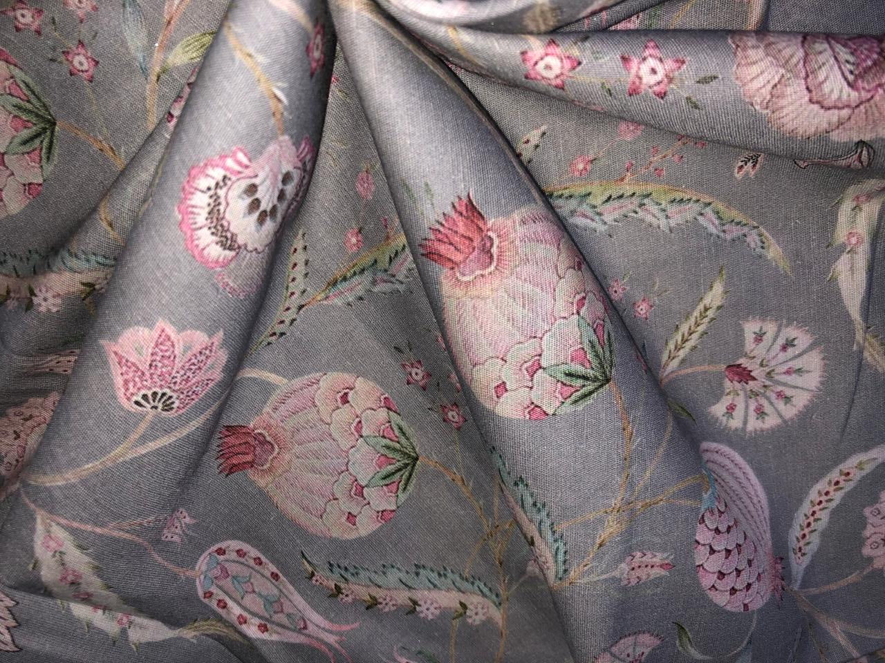 100% linen FLORAL digital print fabric 44" wide available in 2 colors grey/pink and ivory/pink  [15957/15958]