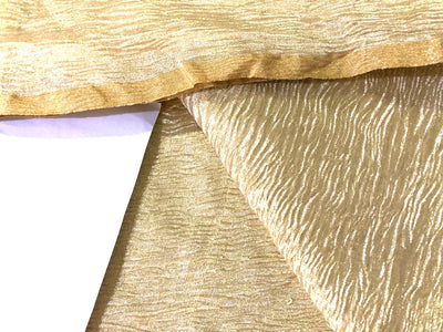 SILK  Crushed MUGA SILK TISSUE WITH ANTIQUE GOLD STRIPES [[16436]