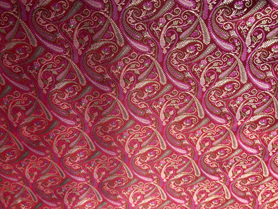 Silk Brocade fabric multi color paisleys available in 4 colors red , green , minty olive and silver BRO1089