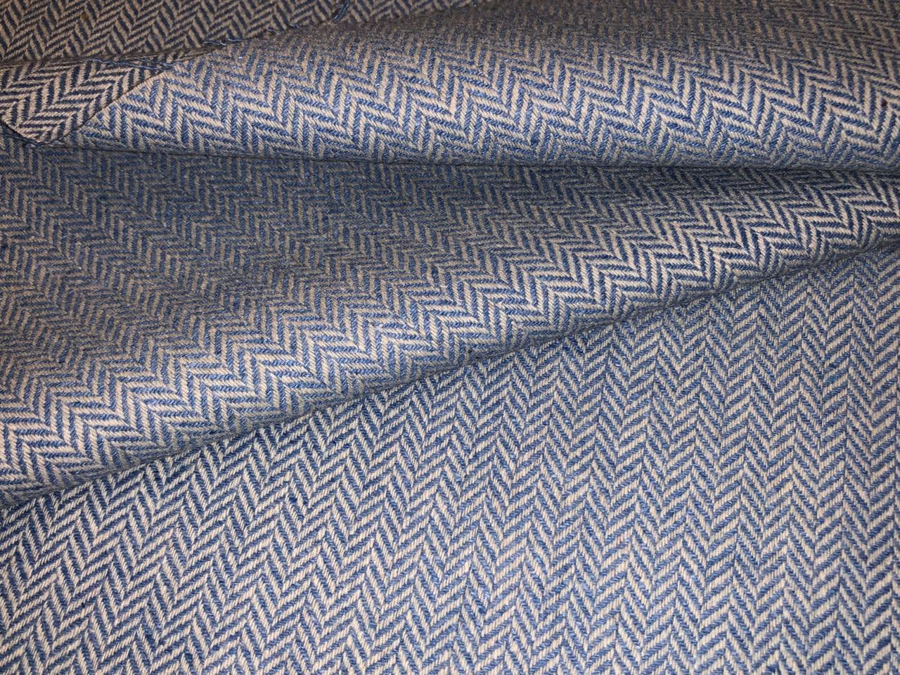Tweed Suiting fabric is made from recycled wool/ viscose/polyester &amp; cotton acrylic 58" wide blue herringbone  [18316]