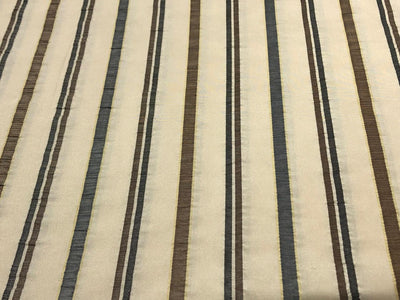 100% PURE SILK DUPIONI FABRIC  stripes shades of cream,grey and brown  COLOR 54" WIDE single length 4.40 yds DUPcutS6