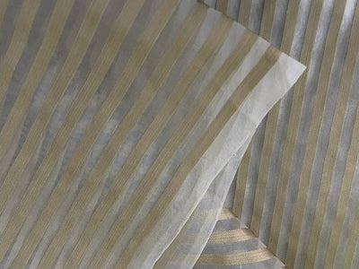 100% SILK ORGANZA STRIPES IVORY COLOUR GOLD STRIPES SEMI SHEER 44" WIDE [11013]