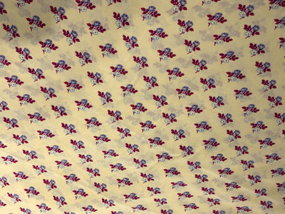 Pure silk  crepe printed fabric cream with tiny lavender burgundy floral motifs 54"[18262]