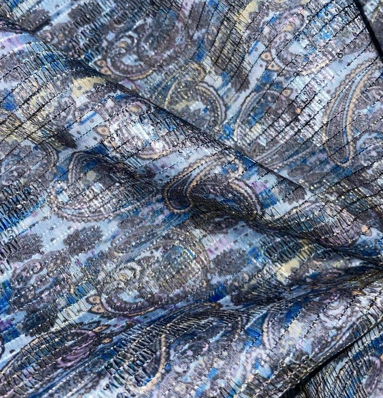 Silk Brocade fabric shaded paisley in blue/grey/peach/pink color 44" wide BRO902[5]