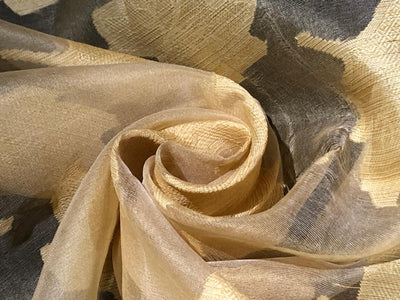 ORGANZA JAQUARD SCARF  WITH TASSELS 43" X 43" gold COLOR [16753]