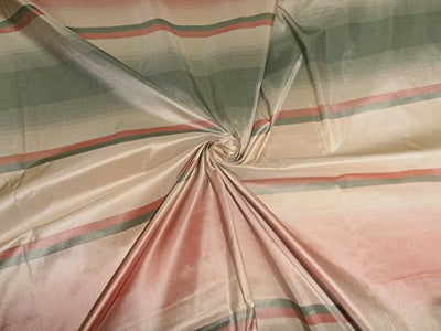 SILK TAFFETA FABRIC ~Reddish Pink/Green and Cream colour stripe TAF S#18 54"wide