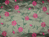 100% SILK DUPION black x light green pink rose FLORAL EMBROIDERY 54&quot;DUPE58[1]