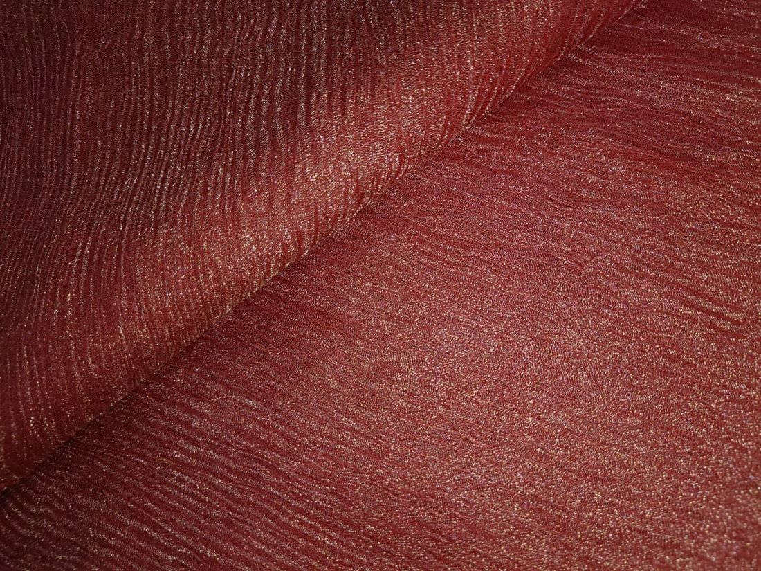 Metallic tissue organza Crinkled [crushed] fabric 32" wide available in three colors [dark brown rust x copper salmon]