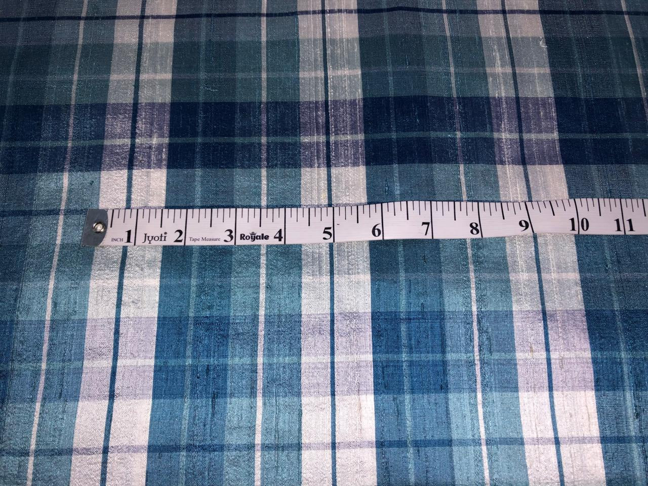 100% silk dupion  Plaids fabric with slubs shades of blue  and white  54" wide DUPNEWC26[4]