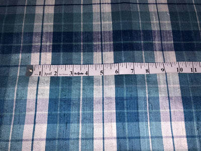 100% silk dupion  Plaids fabric with slubs shades of blue  and white  54" wide DUPNEWC26[4]