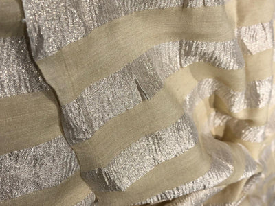 SILK  Crushed MUGA SILK TISSUE STRIPES available in 2 colors crinkle gold x gold stripe/dark ivory x copper/golden cream x silver stripe[17746/47]