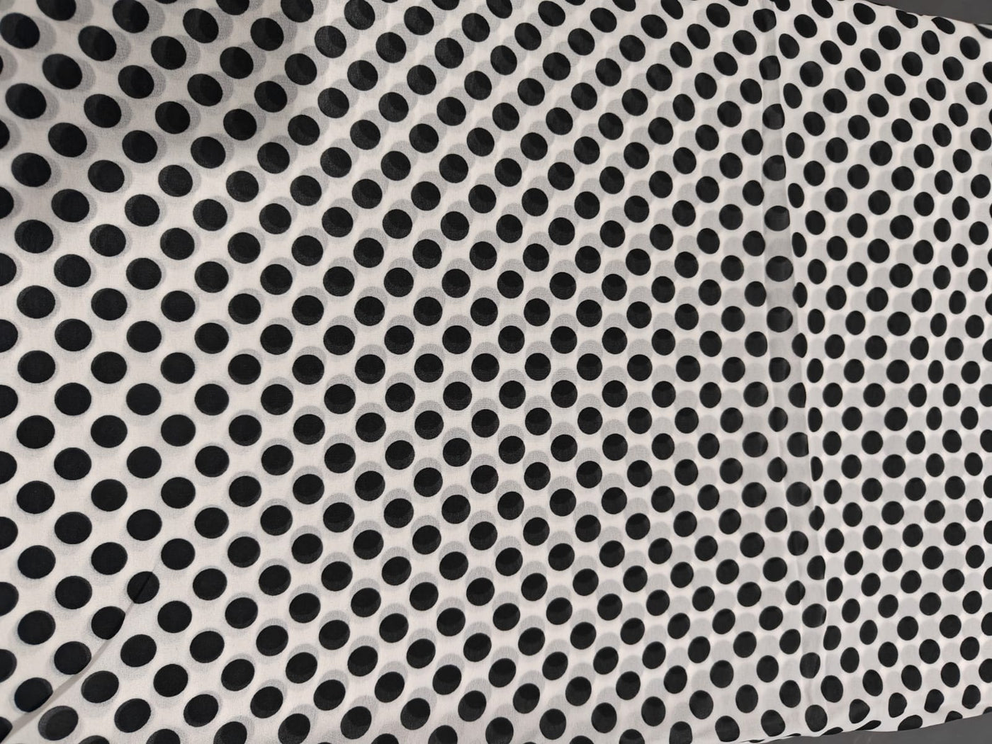 Polyester Georgette Print POLKA DOT available in black with white dots and white with black dots  44"[18258/59]