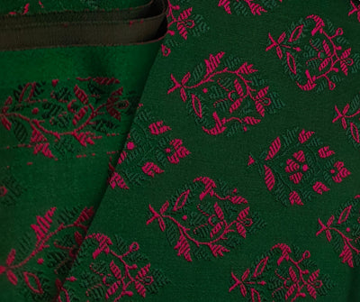 Silk Brocade fabric beautiful green with pink motif  floral jacquard BRO1070[2]