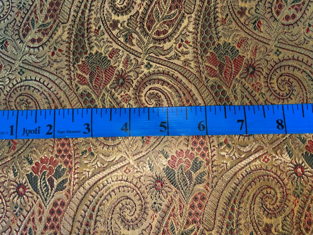 Silk Brocade fabric Gold with metallic gold red and green paisley jacquard COLOR 44" WIDE BRO890[1]