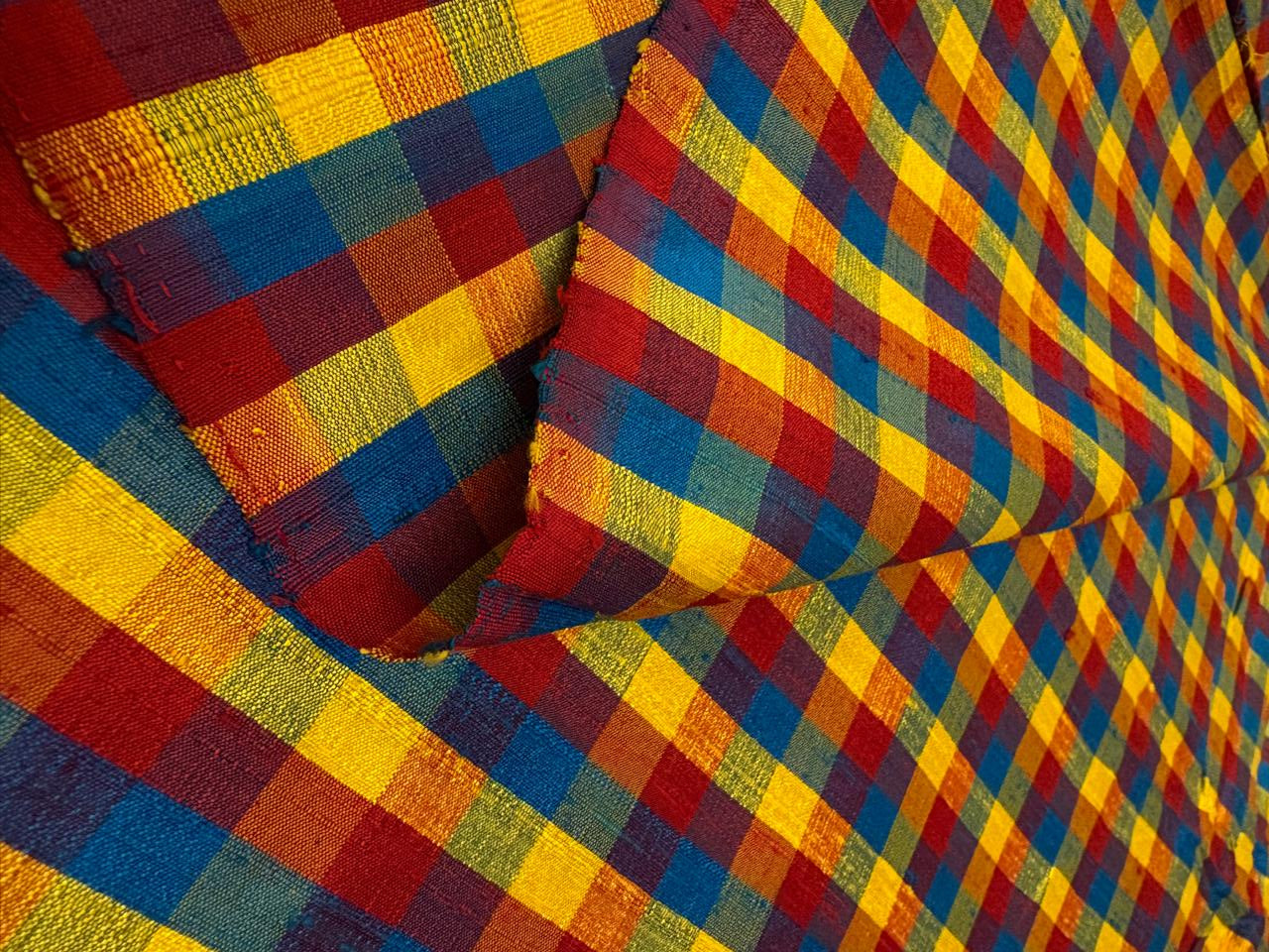 100% silk dupion multi color Plaids fabric 44" DUPNEWC33[2]