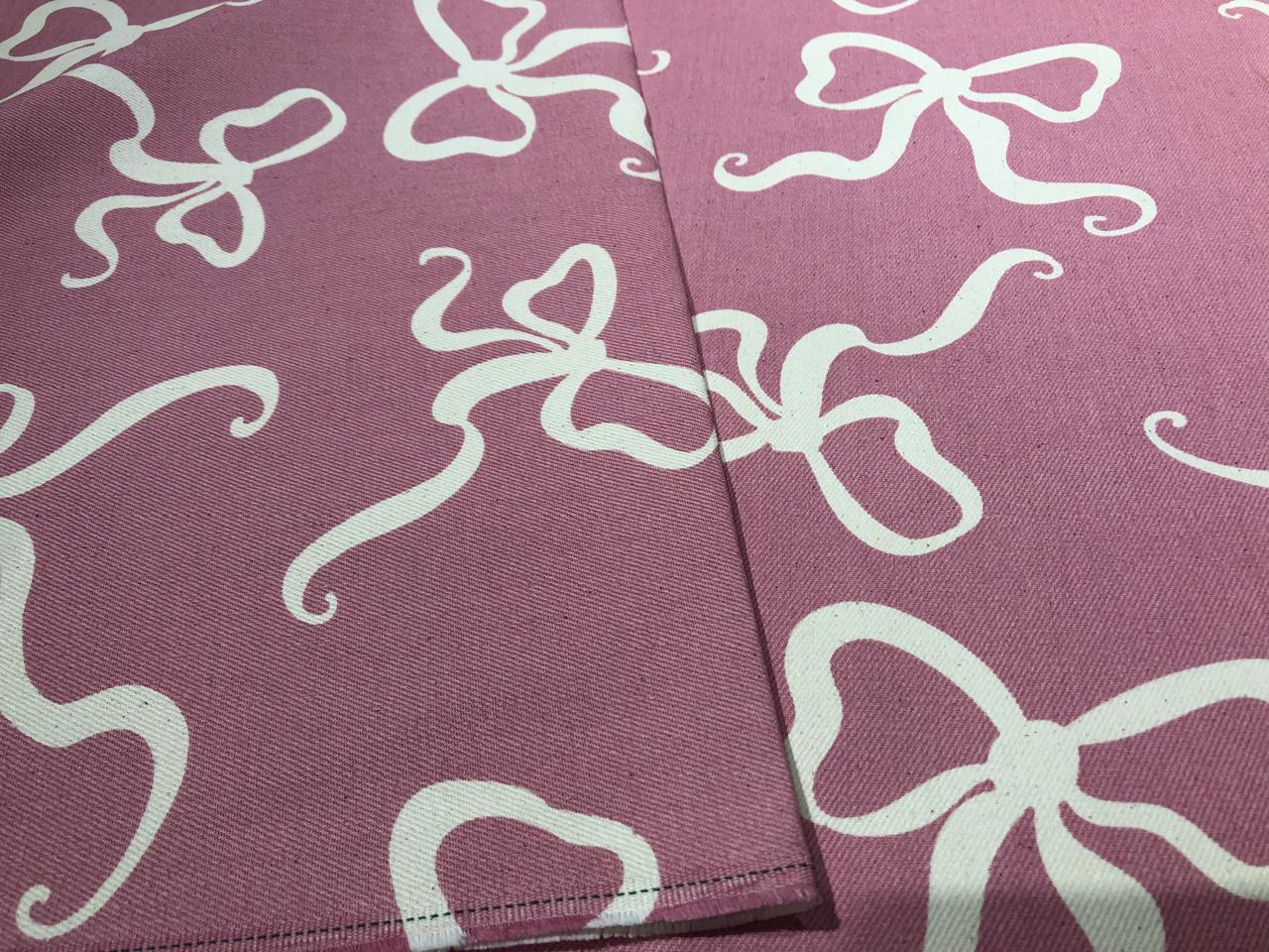 100% Cotton Denim  ONION PINK ,DAINTY BOW PRINT Fabric 58" wide  [17075]