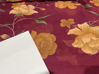 Silk chiffon printed  fabric wine with yellow flowers  44" wide [15456]