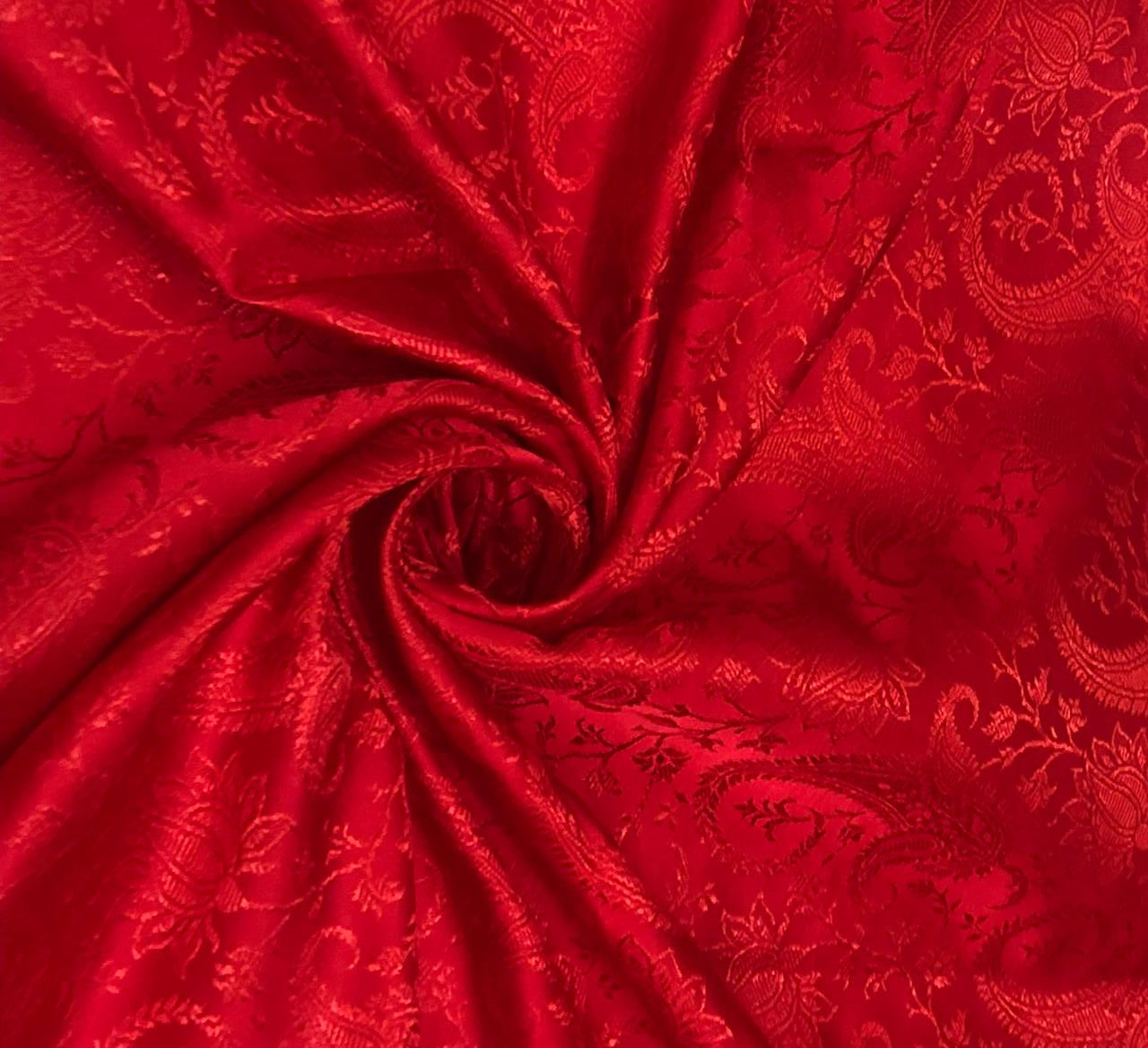 Silk Brocade fabric self jacquard paisleys available in 3 colors red , pink and coral BRO1100[1/2/3]