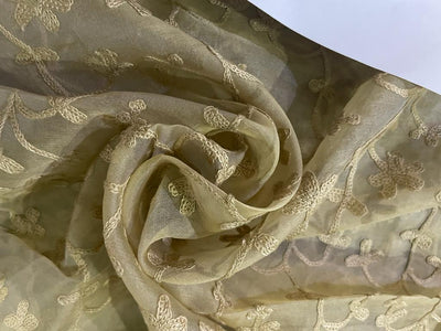 100% Silk organza fabric embroidered 54" wide available in 3 colors [brown/taupe/beige 8272/15354/15355]