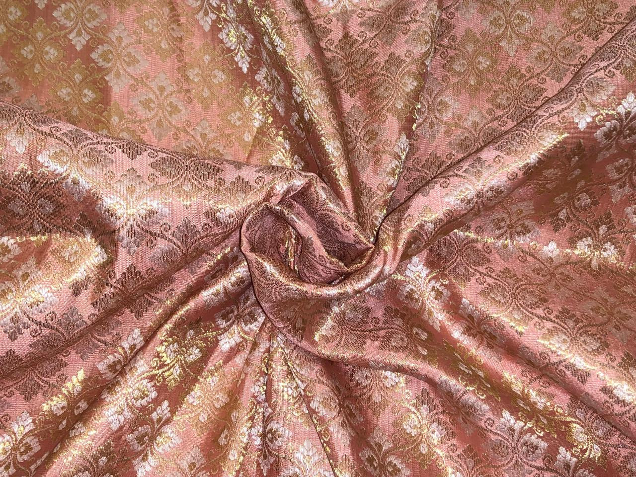 Silk Brocade fabric with white gold  jacquard available in 4 colors yellow, olive, peach and orchid BRO1072