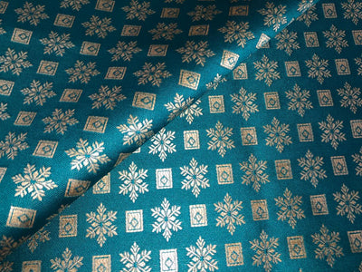 Silk Brocade fabric with MOTIF WHITE GOLD jacquard  available in 2 colors  TURQUOISE BLUE AND TEAL BRO1015
