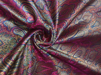Silk Brocade fabric 44" wide paisley jacquard available in 3 colors pink and blue ,red and green and pastel pink and slate blue BRO1037