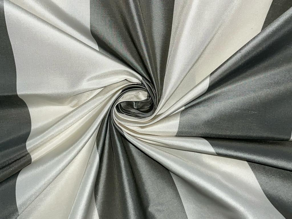 100% Silk Taffeta stripes 54" wide 4" STRIPE GREY and IVORY  color TAFNEWS16 [15333]