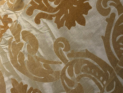 100% Silk Taffeta Jacquard Fabric IVORY WITH GOLD VELVET JACQUARD  54" wide TAFJACNEW23