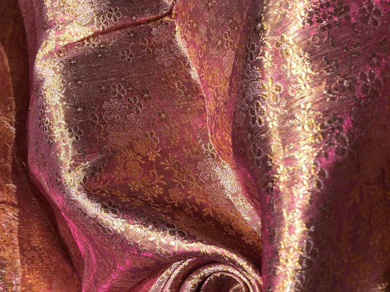 Silk Brocade fabric 44" two tone pink x gold floral  jacquard BRO1046[3]