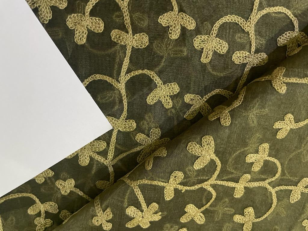 100% Silk organza fabric embroidered 54" wide available in 3 colors [brown/taupe/beige 8272/15354/15355]