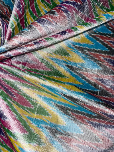 100% pure silk dupion ikat fabric multi colour 44&quot;wide
