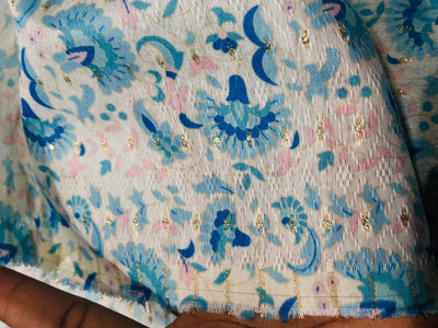 Silk Brocade fabric 56" ivory with blue and pink floral and very subtle metallic gold jacquard BRO1060[1]