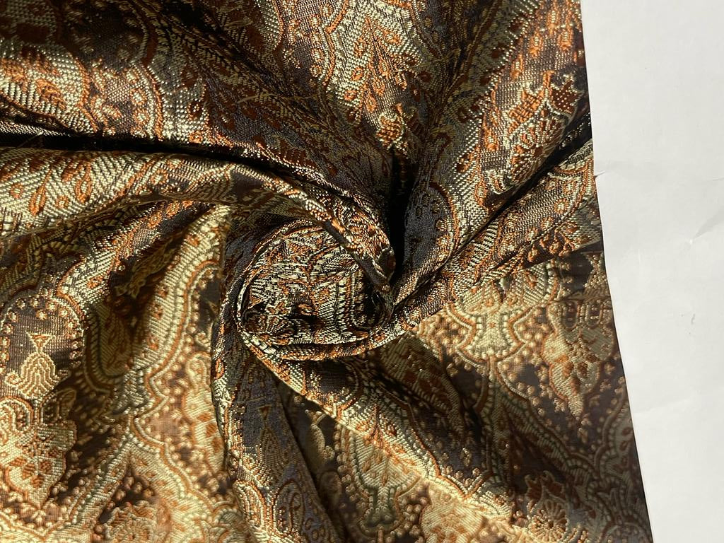 100% Pure Silk Brocade fabric Brown, Beige & Black colour 44" wide BRO138[1]