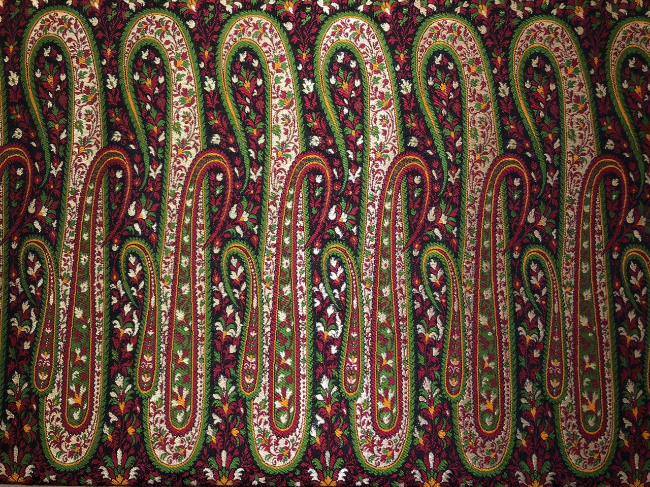 Silk Brocade fabric  intricate paisley jacquard in 4 color color schemes green ,red/ BRO1084
