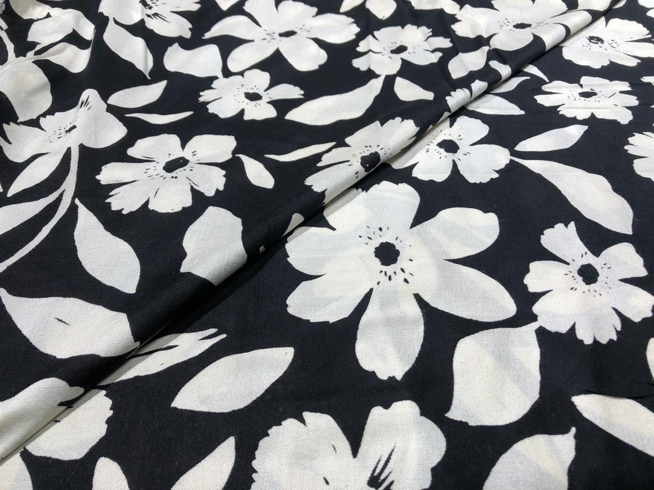 Linen Print black and cream  floral print [17740]