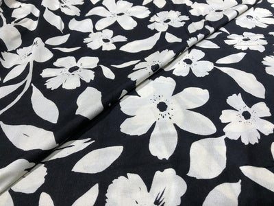 Linen Print black and cream  floral print [17740]