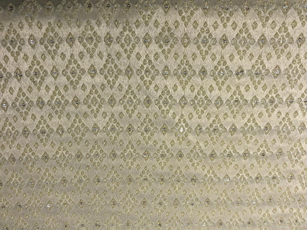 Silk Brocade fabric 56" ivory with self  jacquard and very subtle silver sequence BRO1061[2]