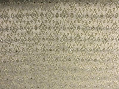Silk Brocade fabric 56" ivory with self  jacquard and very subtle silver sequence BRO1061[2]