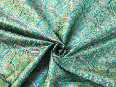 Silk Brocade fabric multi color paisleys available in 4 colors red , green , minty olive and silver BRO1089